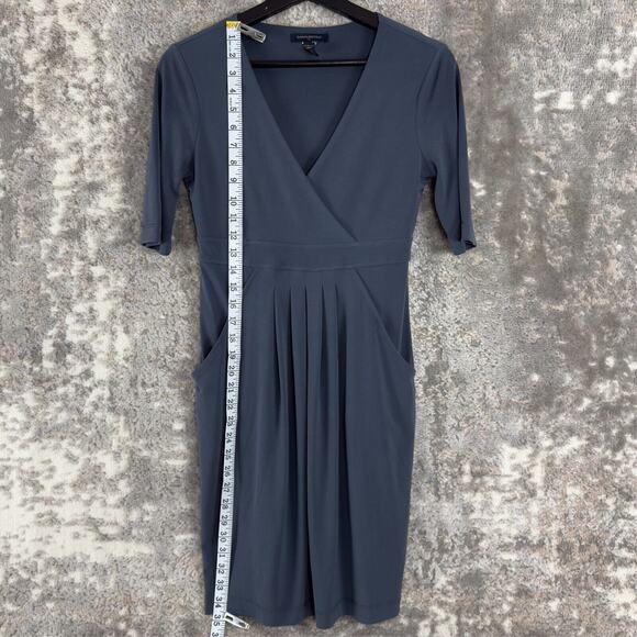Banana Republic Sz XS Stretch Pleated V Neck Mini Shirt Dress Gray Short Sleeve - Picture 4 of 11